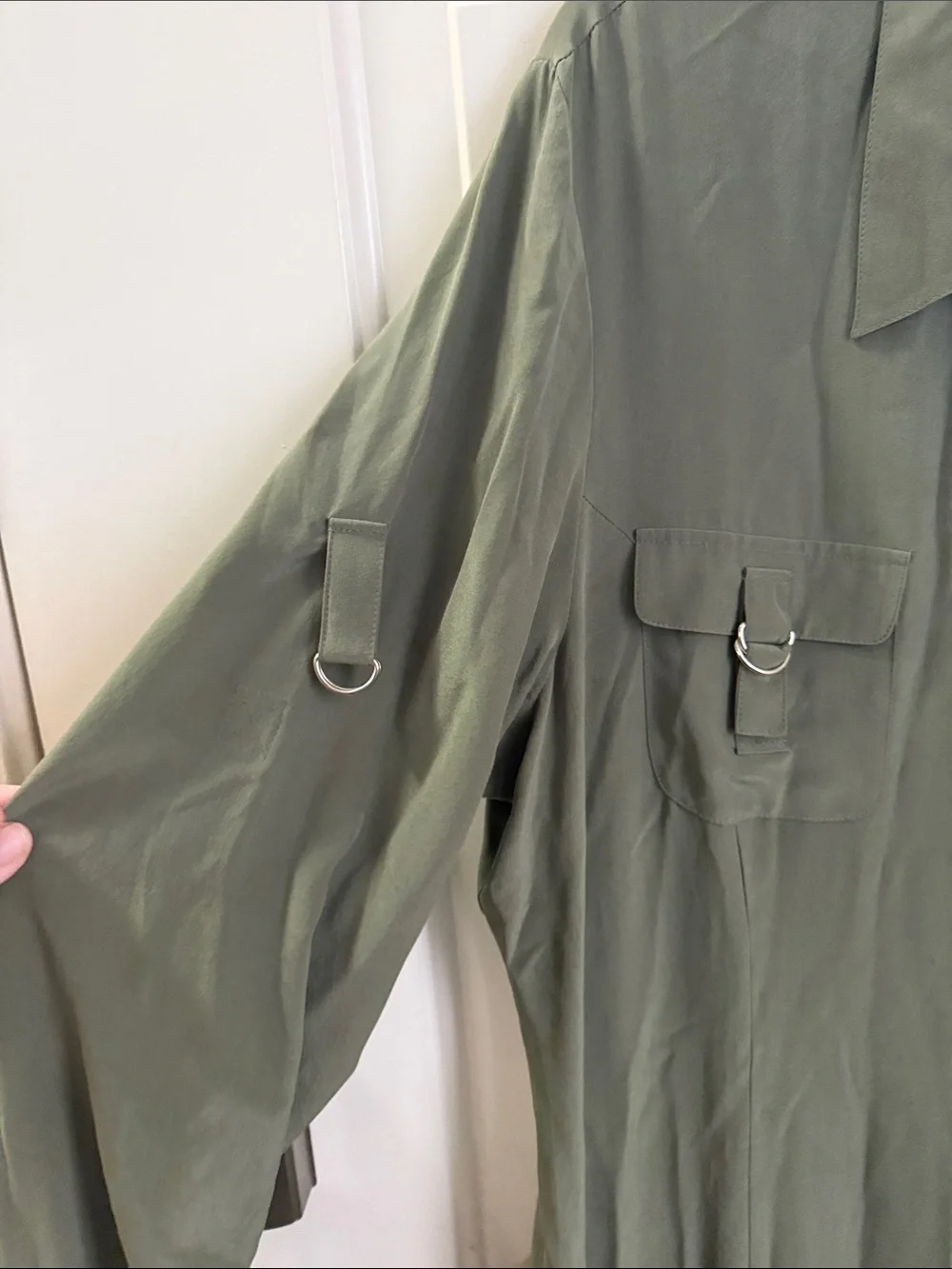 Spiegel Olive Green Maxi Shirt Dress- 100% silk - Picture 5 of 9